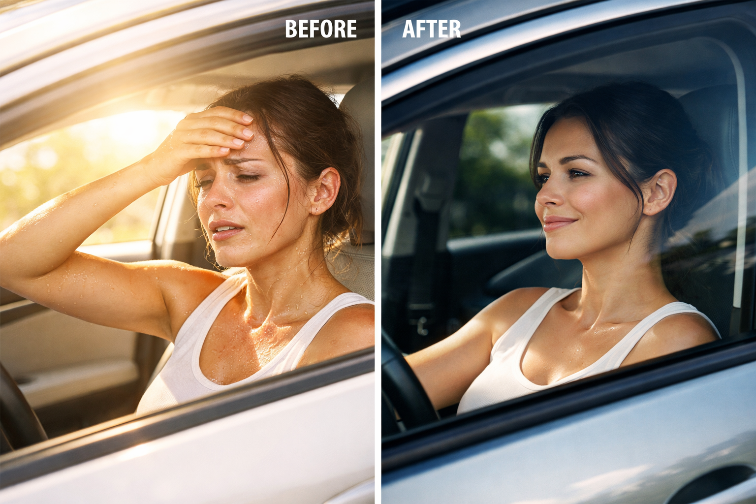 Avant après film teinté anti-chaleur — confort de conduite amélioré